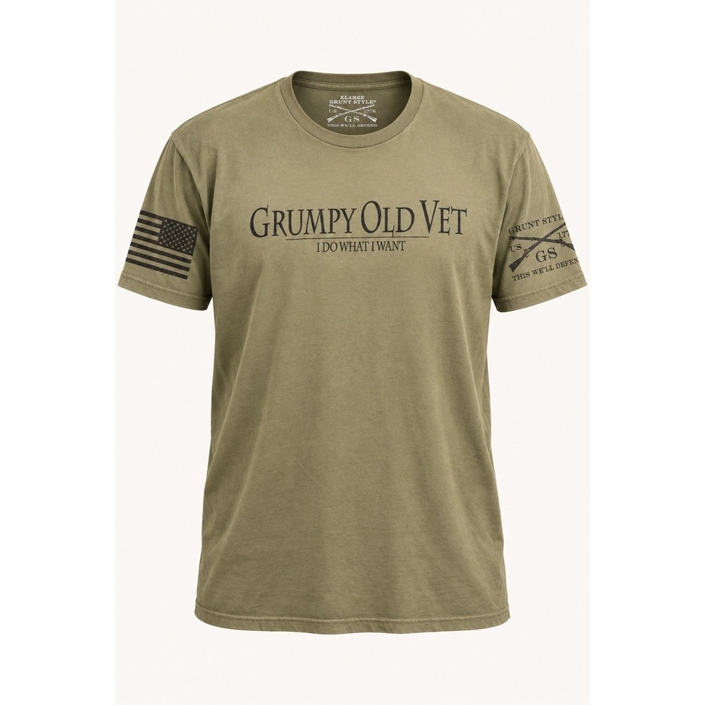 Grunt Style Mens XL Grumpy Old Vet Army Green Graphic T-Shirt
